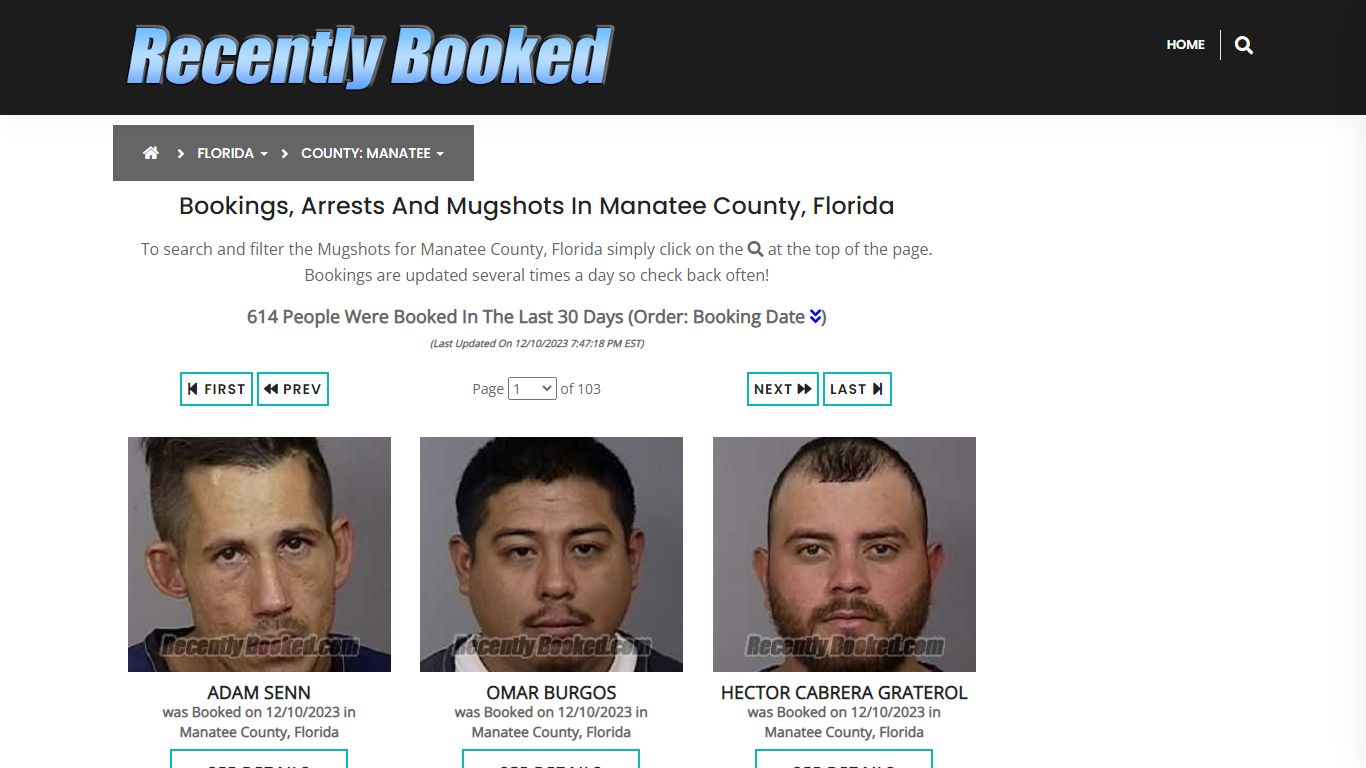 Recent bookings, Arrests, Mugshots in Manatee County, Florida